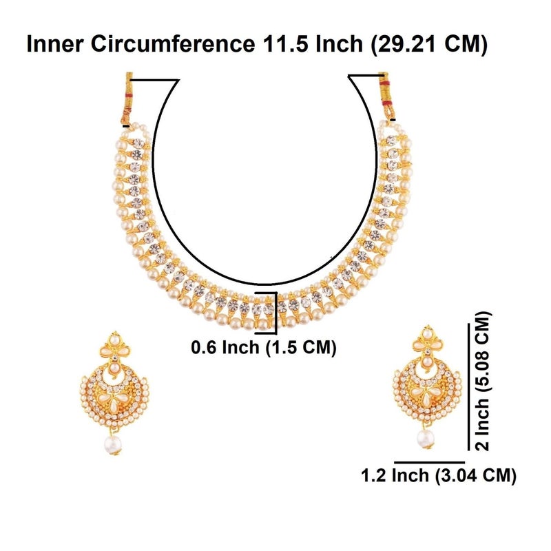 Efulgenz Indian Pearl Necklaces for Women Beaded Necklace Faux Pearl Crystal CZ Cubic Zirconia Choker Necklace Earrings Jewelry Set for Women Bollywood Wedding Jewellery - Image 5